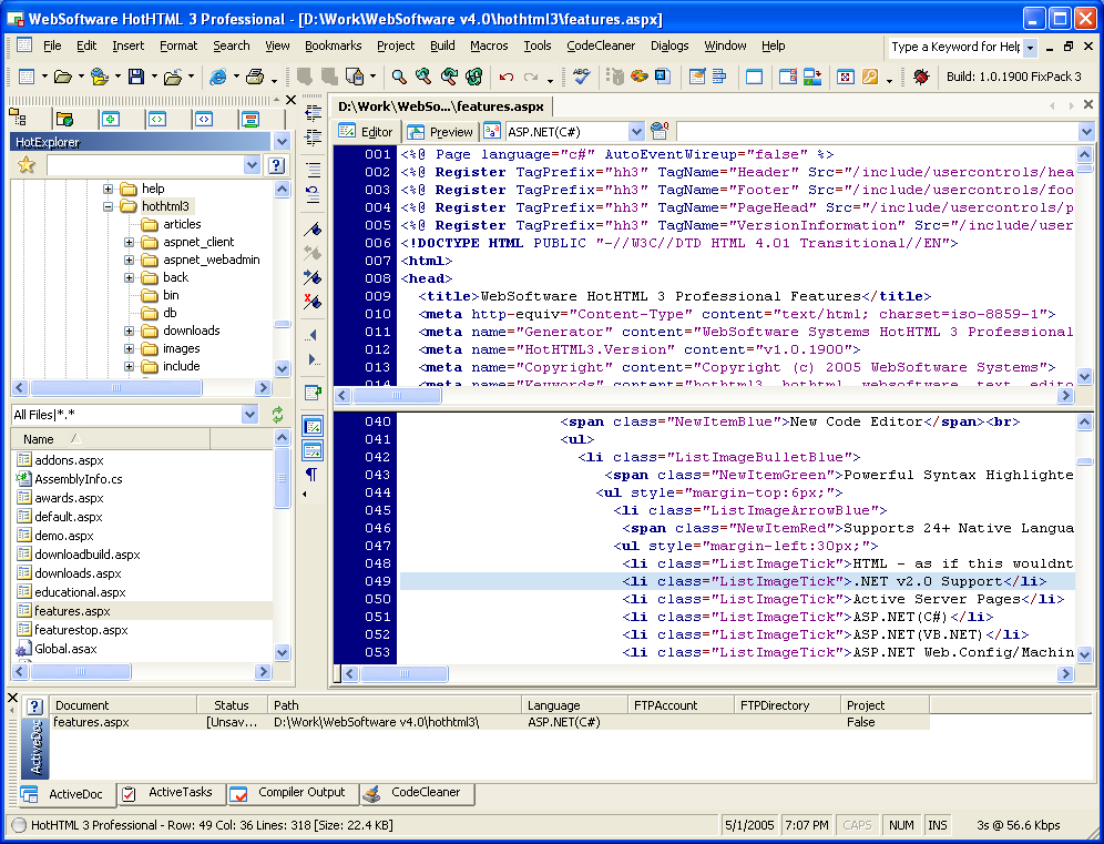 Click to view HotHTML 3 Professional 1.6.3389 screenshot